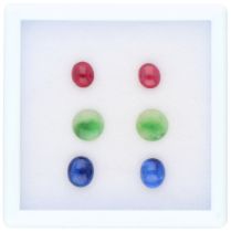 No Reserve - Lot of six natural gemstones consisting of ruby, sapphire and jade.