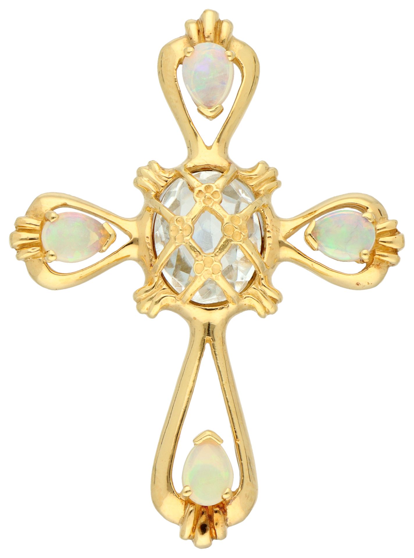 No Reserve - Franklin Mint 18K yellow gold cross pendant with Welo opal.