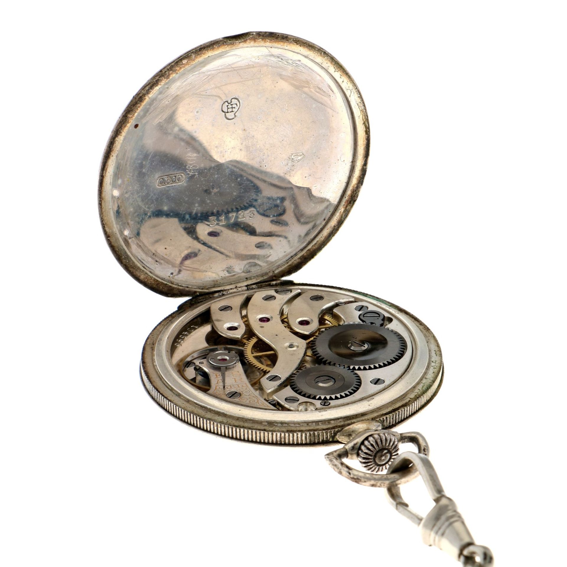 No Reserve - Lever-Escapement silver 800/1000 - Men's pocketwatch. - Image 3 of 4