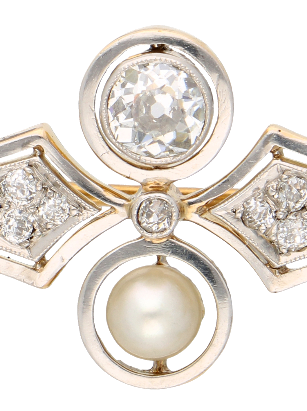 No Reserve - 14K Bicolor gold Art Deco bar brooch set with approx. 0.60 ct. diamond and cultivé pear - Image 2 of 3