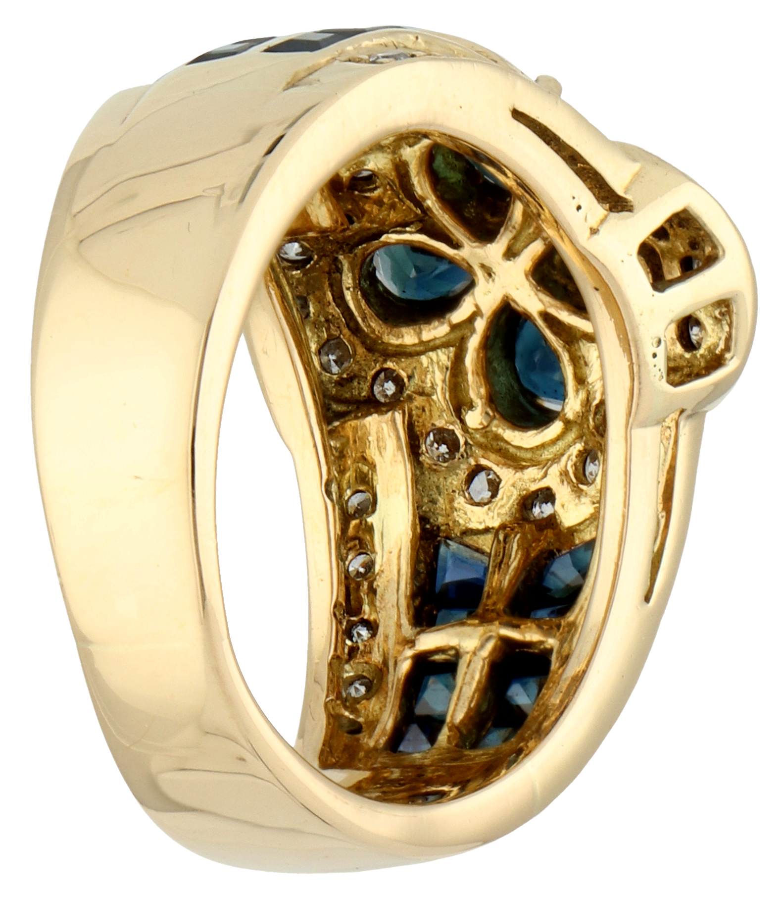 No Reserve - 18K Yellow gold ring set with approx. 0.40 ct. diamond and synthetic sapphire. - Image 2 of 3