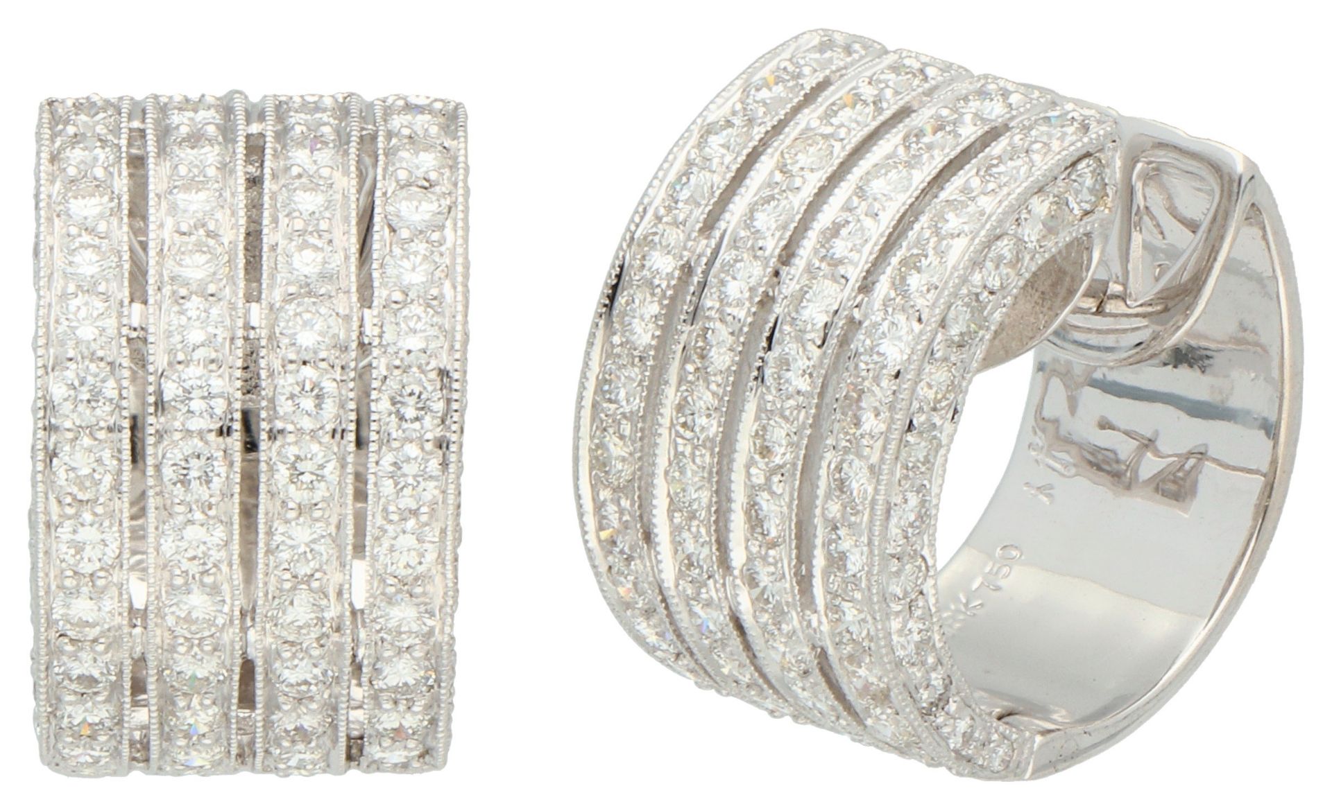 No Reserve - 18K White gold cylindrical stud earrings set with approx. 1.50 ct. diamonds.