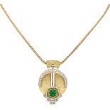 No Reserve - Helga Kordt 18K yellow gold pendant on necklace set with emerald and diamonds.