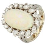No Reserve - 18K White gold entourage ring set with synthetic opal and approx. 1.24 ct. diamond.
