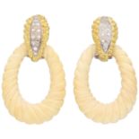 No Reserve - 18K Bicolor gold multifunctional stud earrings with diamond and horn pendants