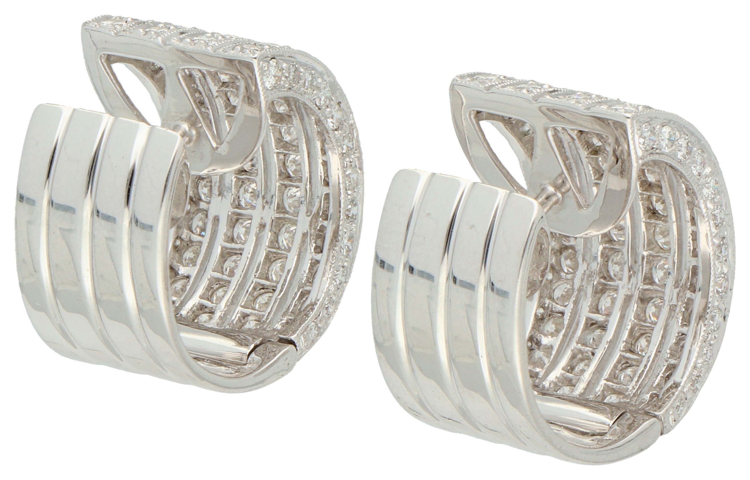 No Reserve - 18K White gold cylindrical stud earrings set with approx. 1.50 ct. diamonds. - Image 2 of 3