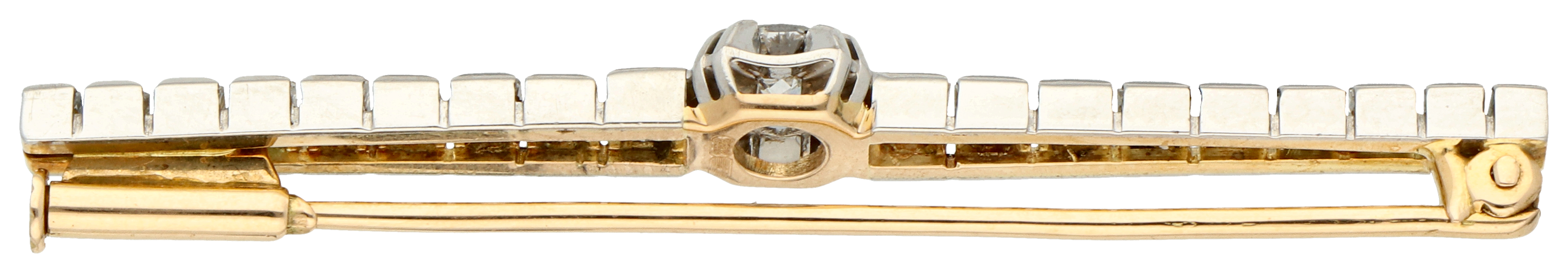 No Reserve - 18k Yellow gold/platinum brooch set with approx. 0.93 ct. diamond. - Image 3 of 3