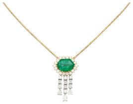 No Reserve - Balestra 18K gold/platinum Italian pendant on necklace set with approx. 4.16 ct. emeral