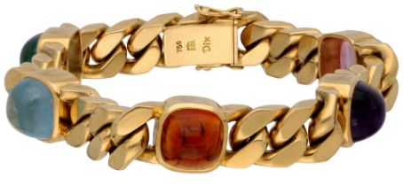 No Reserve - 18K Yellow gold gourmet link bracelet set with rose quartz, amethyst, citrine, aquamari