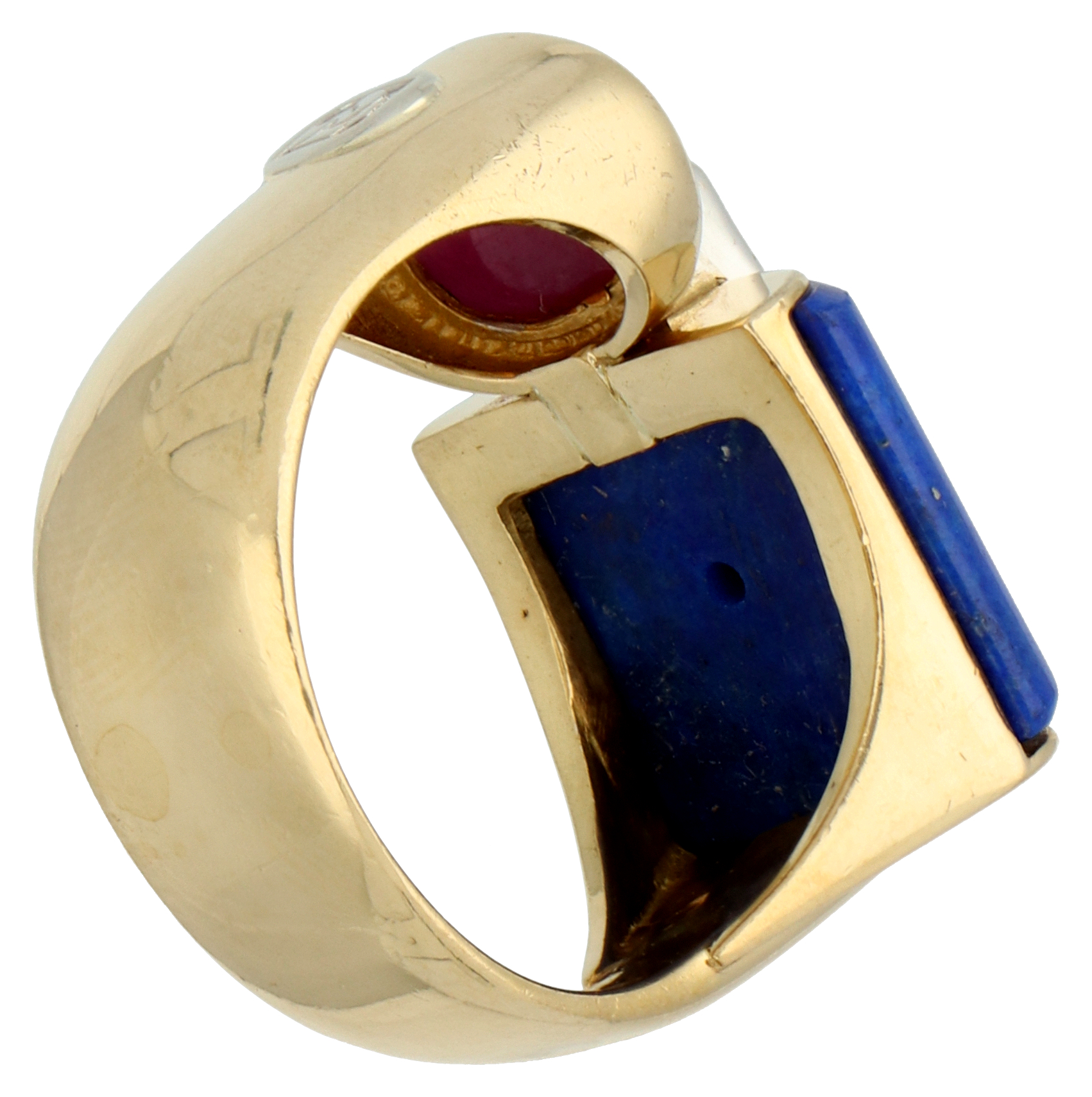 No Reserve - 18K Yellow Gold Centoventuno design ring with lapis lazuli and natural ruby. - Image 2 of 4