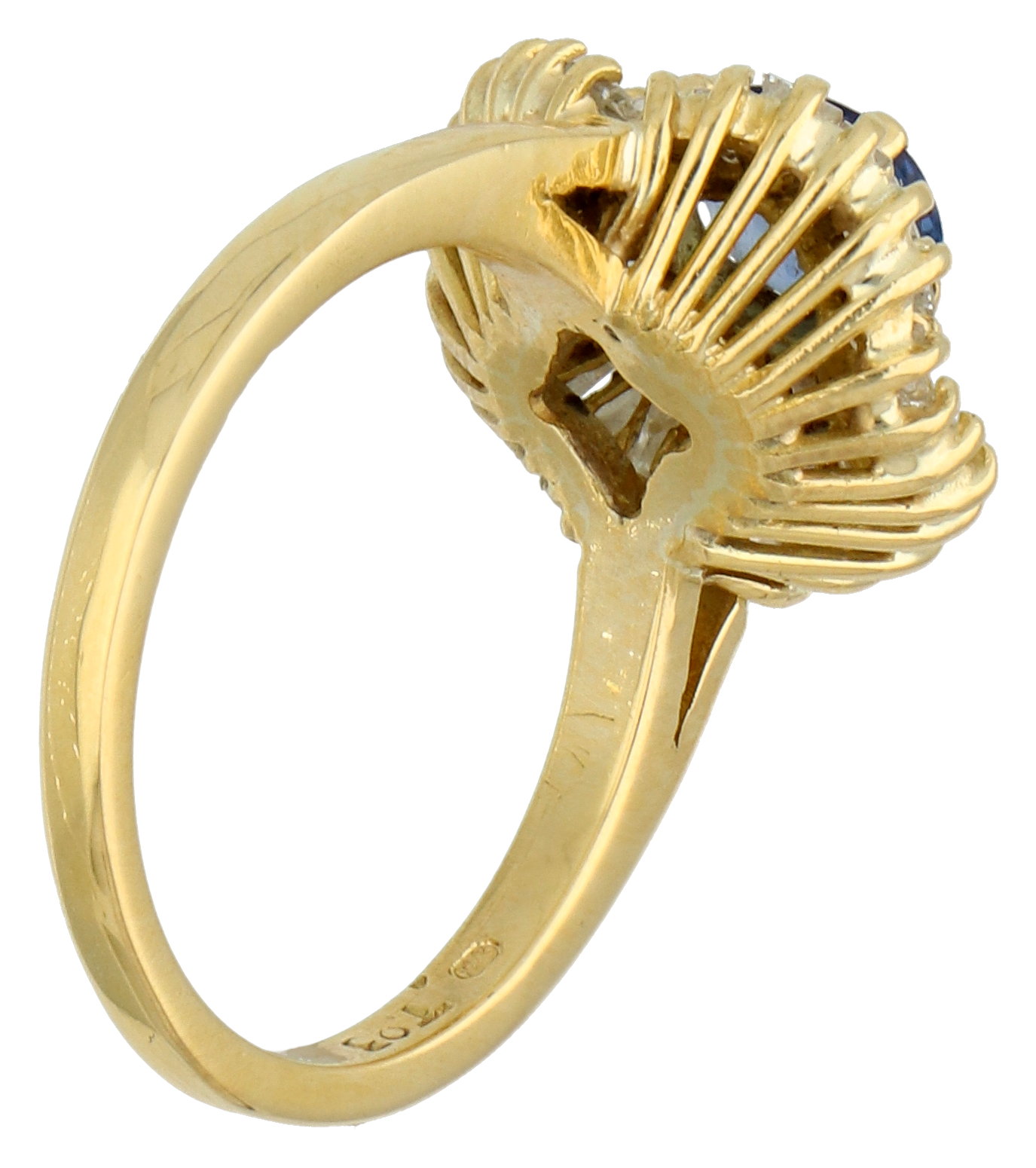No Reserve - 18K Yellow gold entourage ring with synthetic sapphire and diamond. - Image 2 of 3