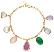 No Reserve - 18K Yellow gold charm bracelet with various gemstones.
