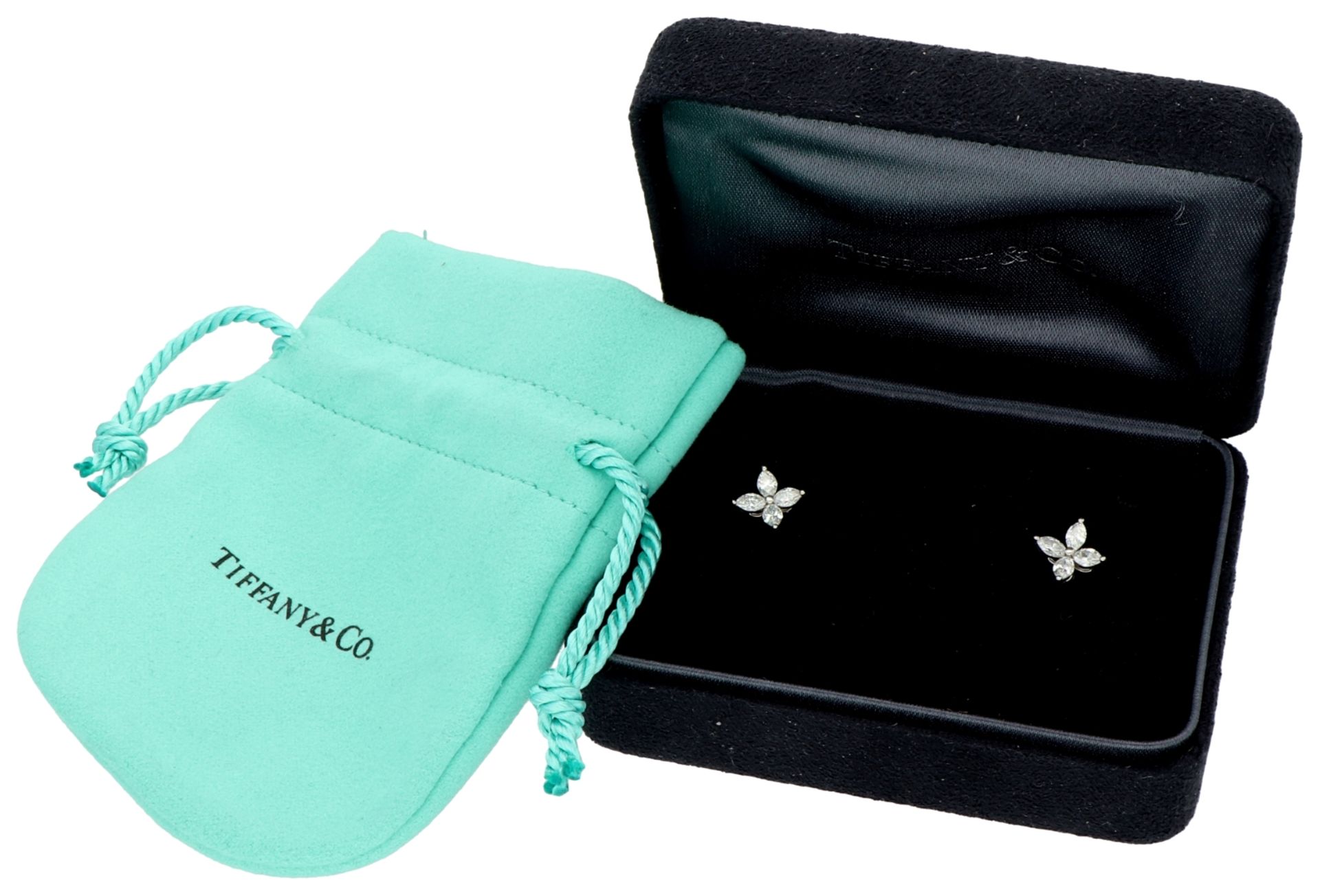 No Reserve - Tiffany & Co. platinum 'Victoria' ear studs set with 0.38 ct. diamond.