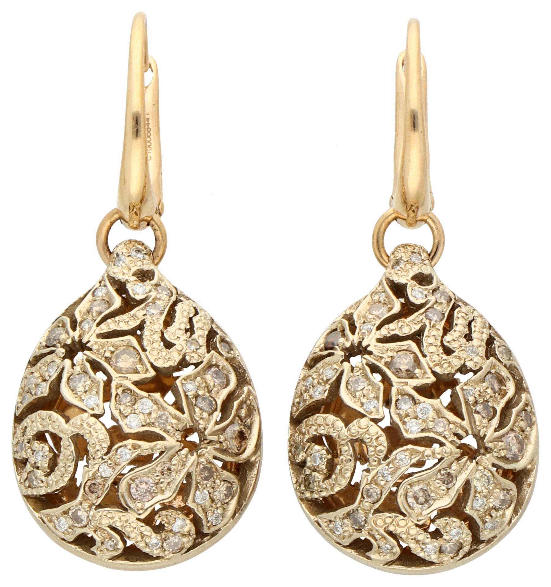 No Reserve - Pomellato 18K yellow gold Arabesque earrings with diamonds.