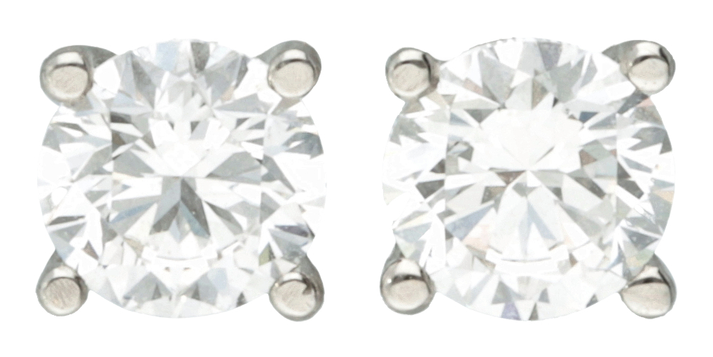 No Reserve - GIA certified 18K white gold solitaire ear studs with 1.00 ct. diamond.