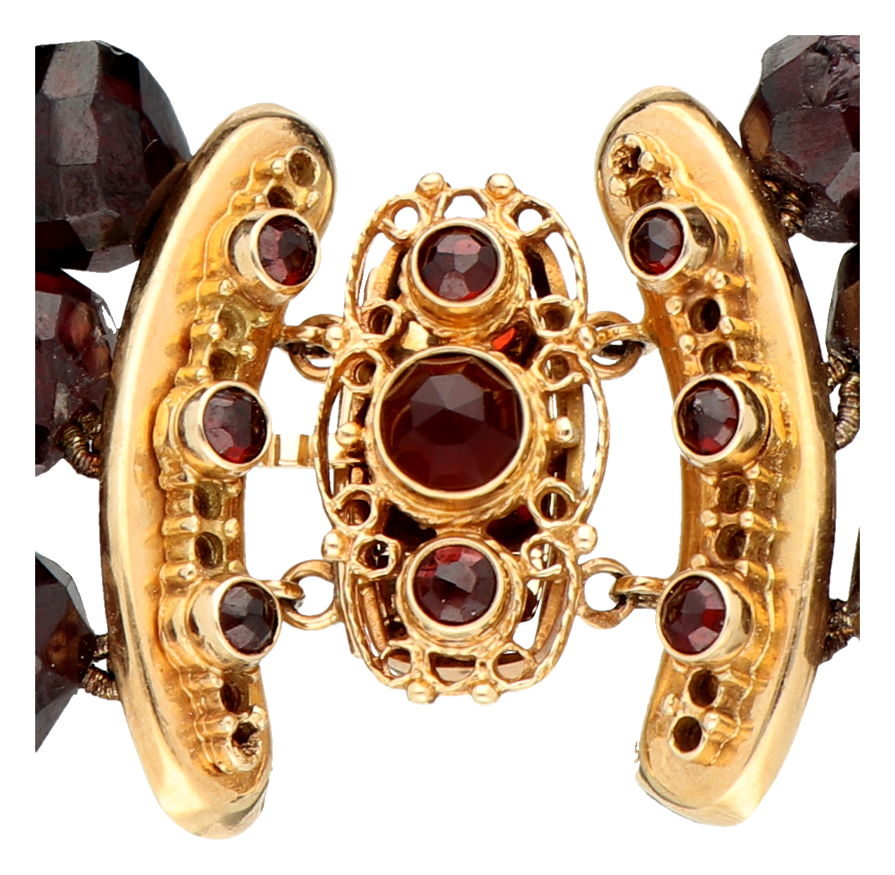 No Reserve - Three-row bracelet with garnet and 14K yellow gold clasp - Image 2 of 3