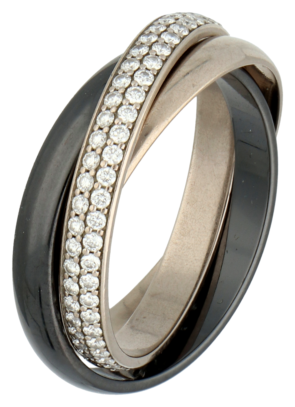 No Reserve - Cartier 18K white gold Trinitiy ring with ceramic and diamond.