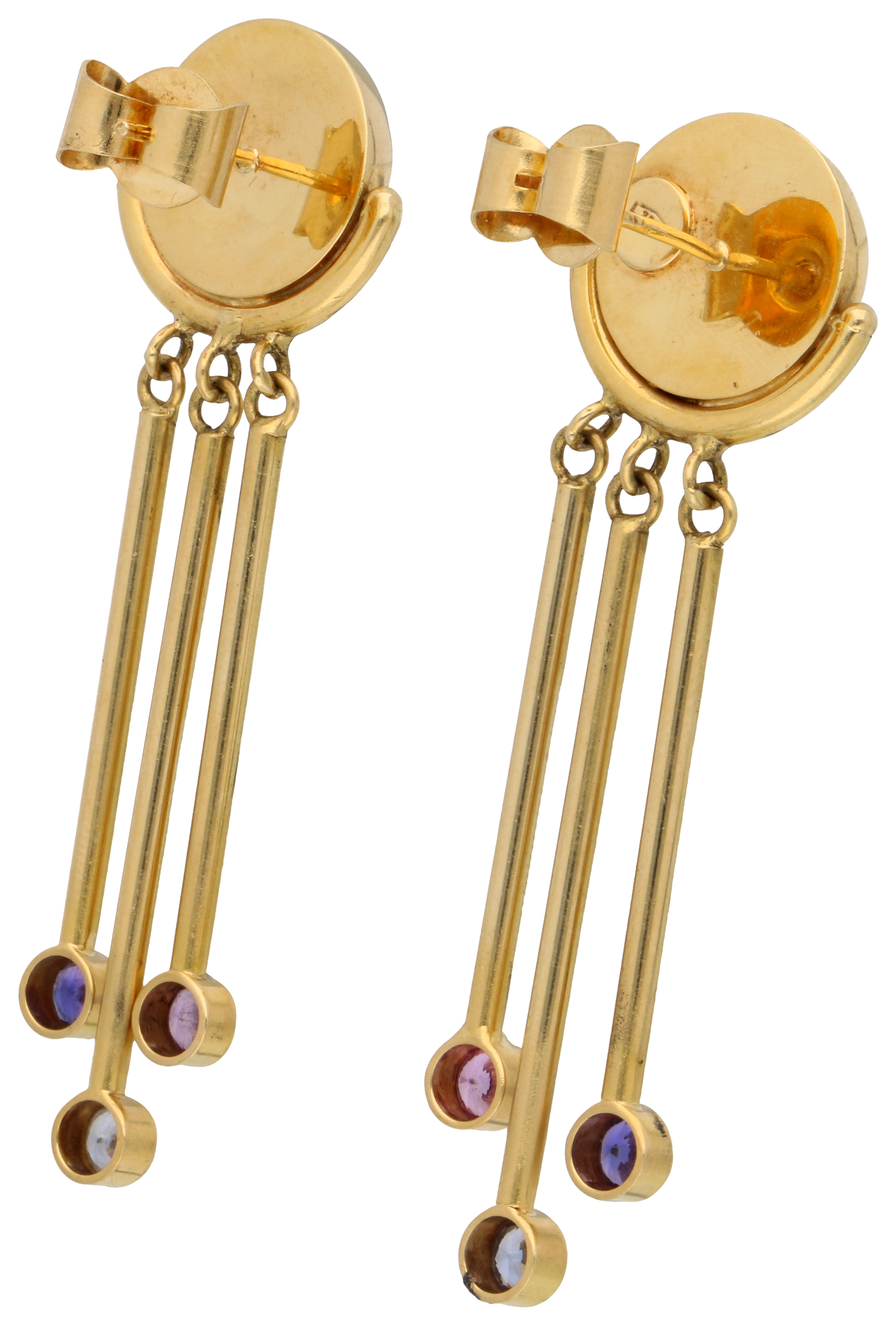 No Reserve - 18K Yellow gold earrings set with synthetic sapphire. - Image 2 of 2