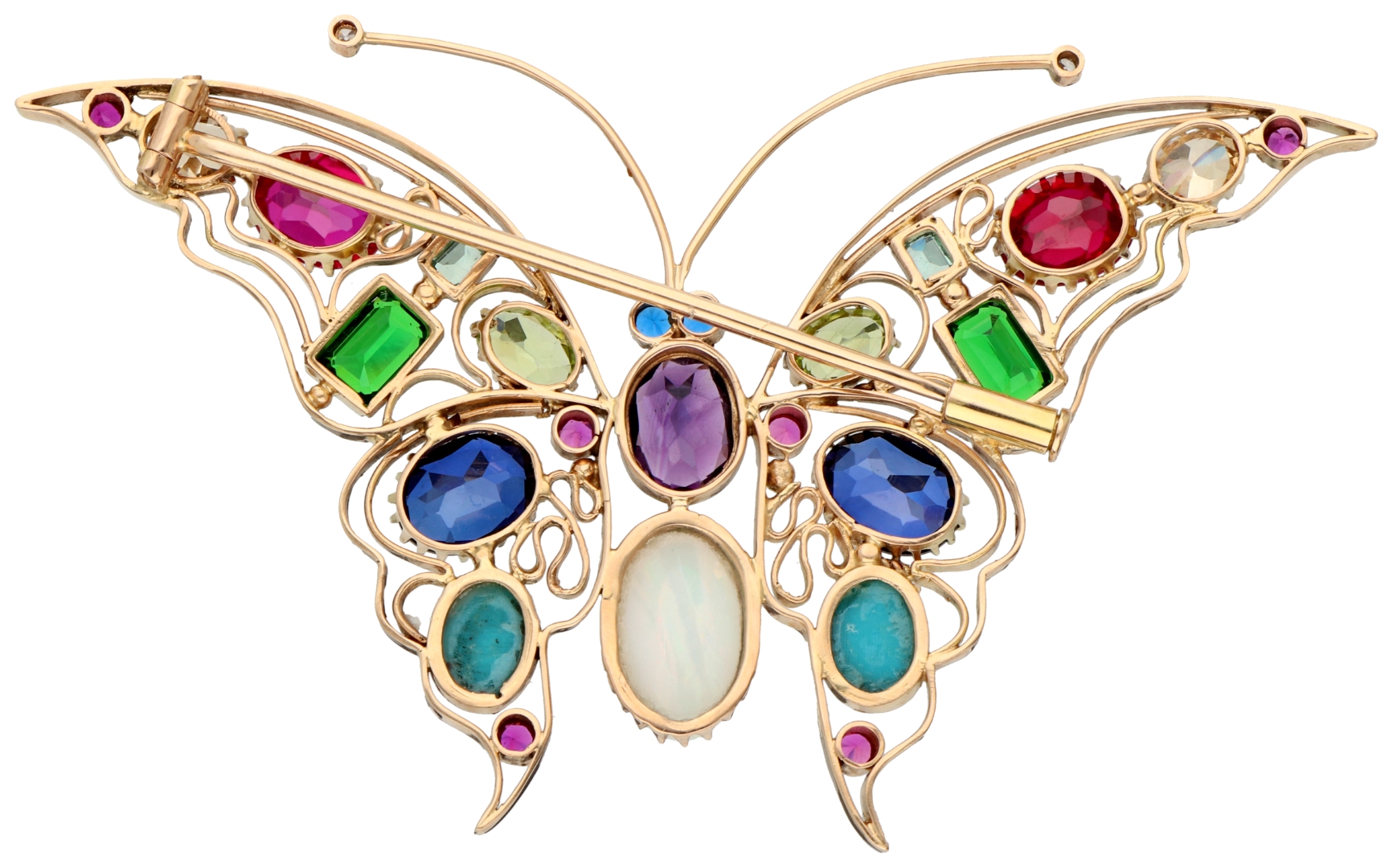 No Reserve - 14K Yellow gold butterfly brooch with various gemstones. - Image 2 of 2