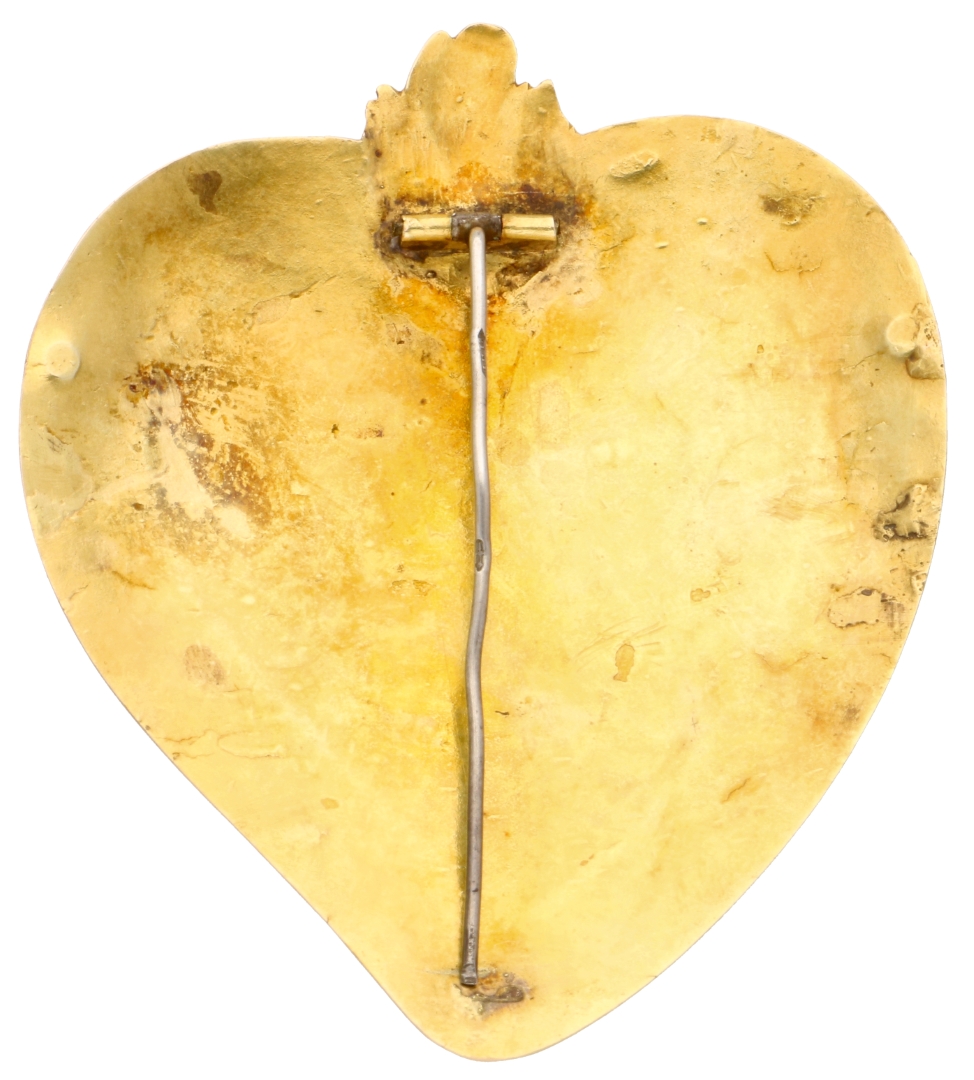 No Reserve - 18K Yellow gold antique remembering brooch of burning heart from 1866. - Image 2 of 6