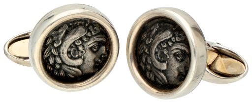 No Reserve - Sterling silver cufflinks with antique Greek Drachma