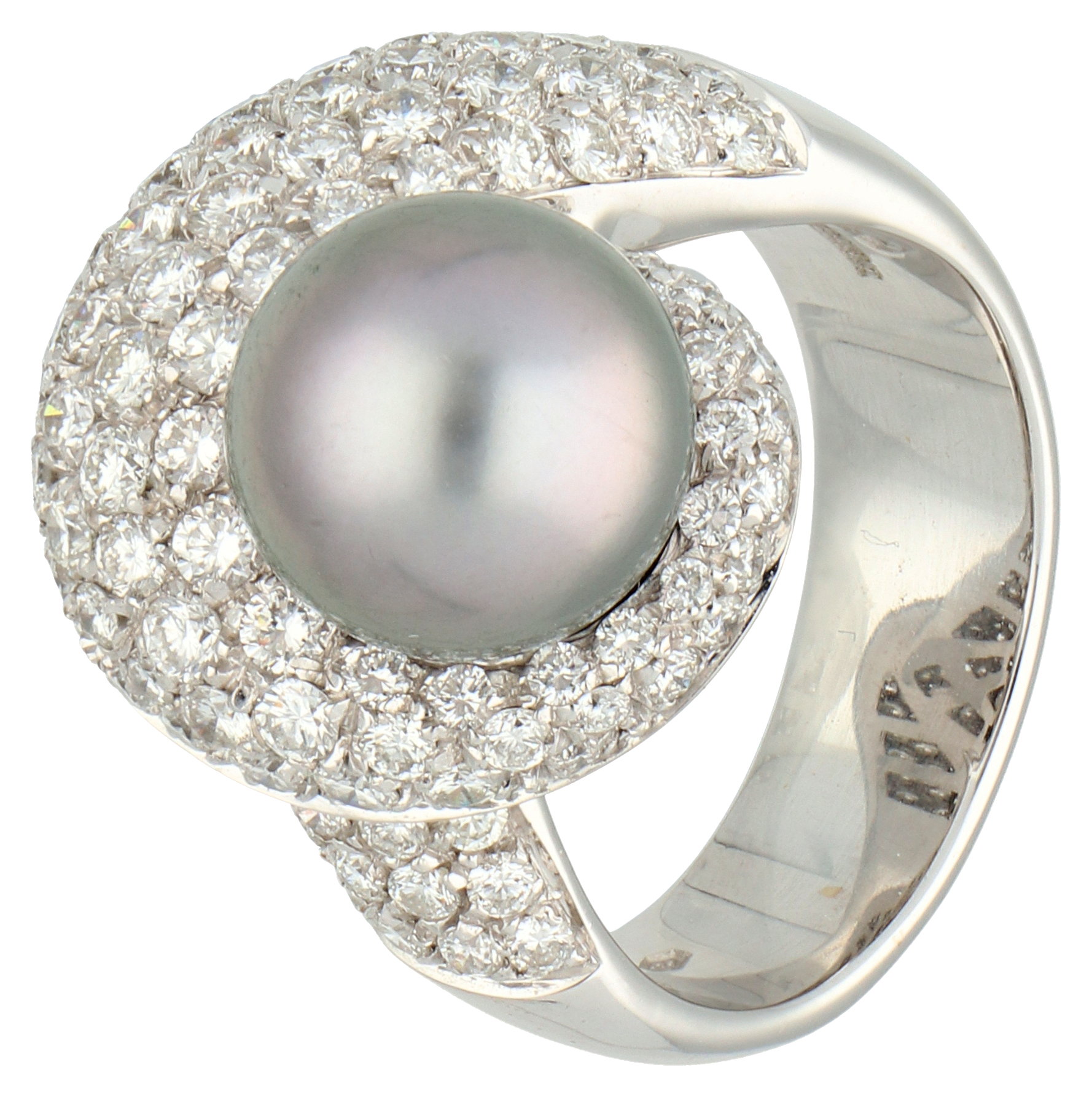 No Reserve - Damiani 18K White gold ring set with cultivated pearl and diamond.