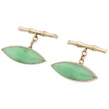 No Reserve - 10K yellow gold pair of cufflinks with marquise cut jadeite.