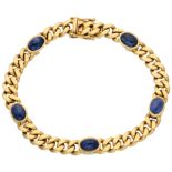 No Reserve - 18k Yellow gold gourmet link bracelet set with natural sapphire.