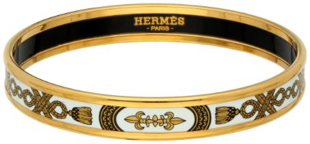 No Reserve - Hermès steel bangle bracelet with white enamel.