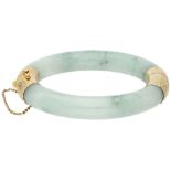 No Reserve - Jade bangle bracelet with a 14K yellow gold closure and hinge.