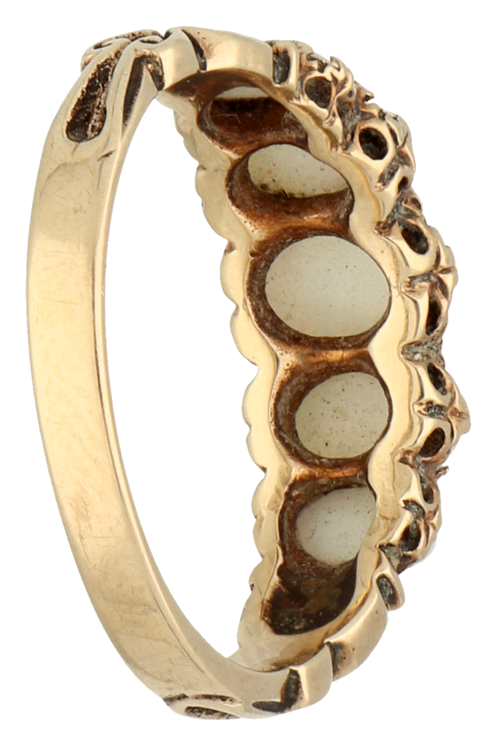 No Reserve - 9K Yellow gold five row ring with cabochon cut opals. - Image 2 of 4