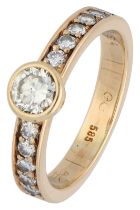 No Reserve - 14K Yellow gold shoulder ring set with approx. 0.86 ct. diamond.