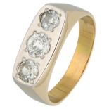 No Reserve - 14K Bicolor gold three-stone ring set with approx. 1.20 ct old cut diamonds