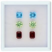 No Reserve - Lot of six gemstones consisting of sky blue topaz, synthetic spinel and glass garnet.