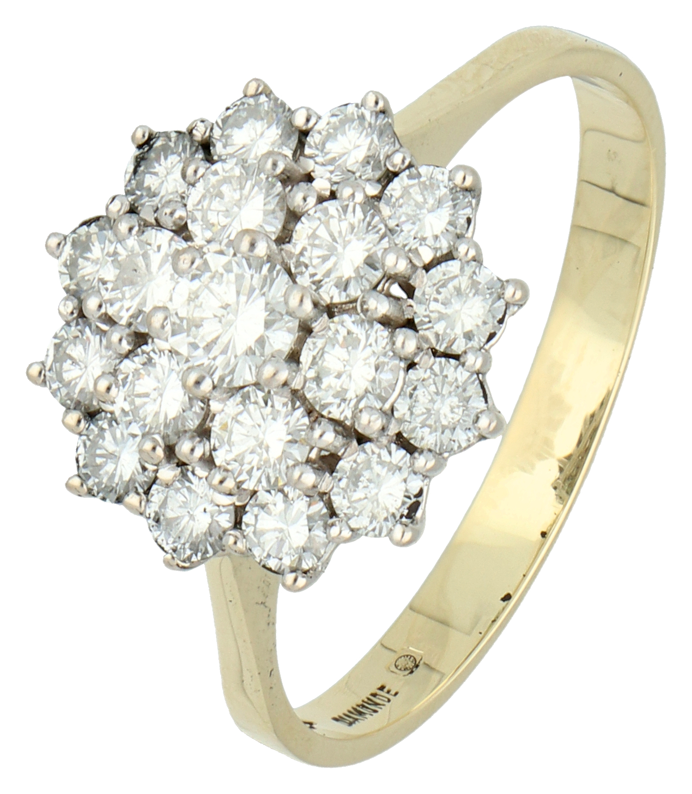 No Reserve - 14K Yellow Gold Diamonde cluster ring set with approx. 0.92 ct. diamond.