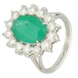 No Reserve - 14K White gold entourage ring set with approx. 2.59 ct. emerald. and diamond.