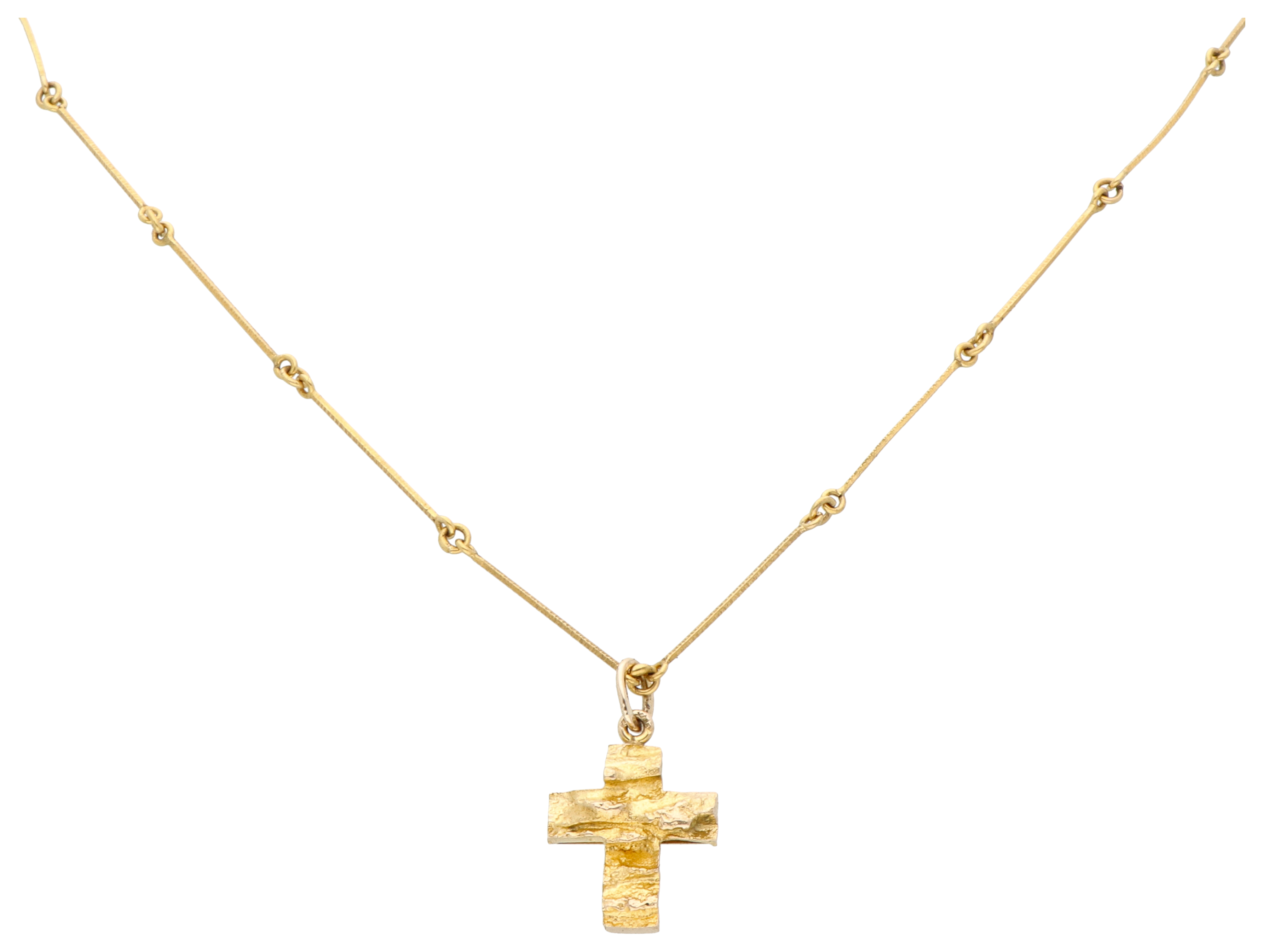 No Reserve - Lapponia 14K yellow gold cross pendant on necklace from the 1970s.