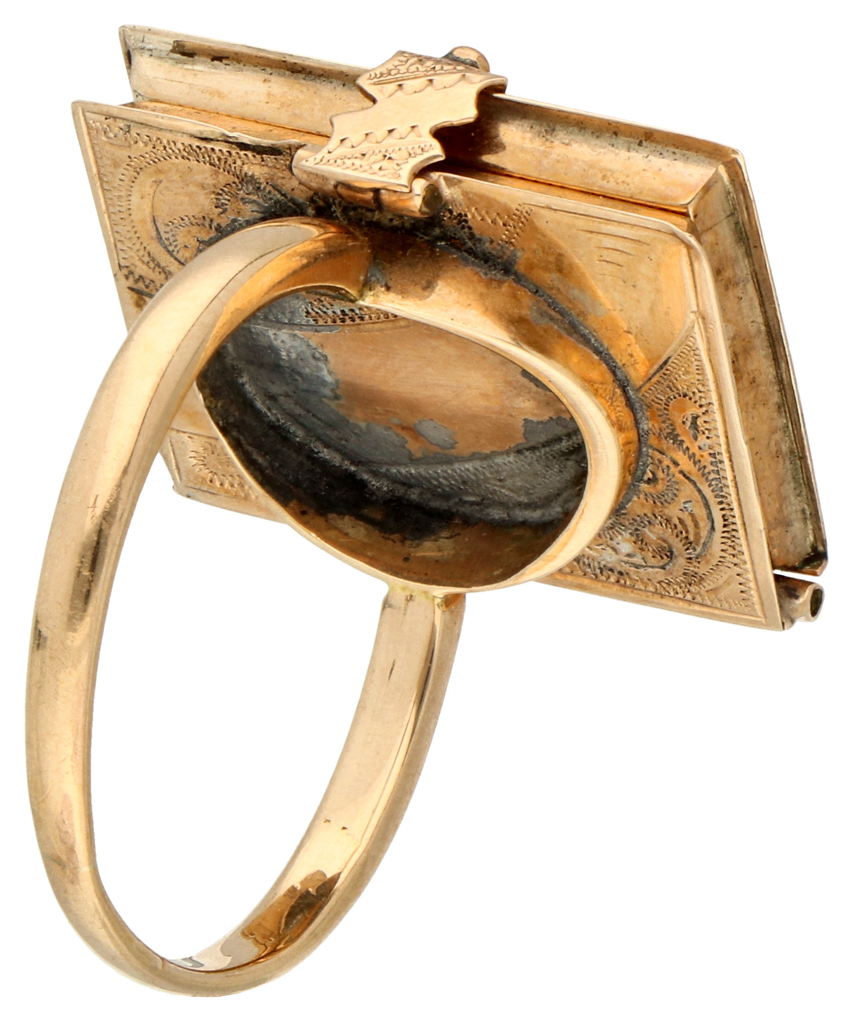 No Reserve - 12K Rose gold composite mourning ring with book including photo and hairpiece. - Image 2 of 4