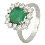 No Reserve - Platinum entourage ring set with approx. 1.14 ct. emerald and approx. 0.56 ct. diamond.