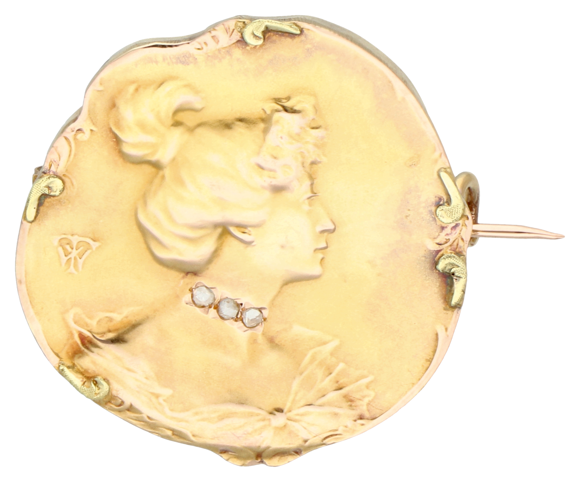 No Reserve - 18K Yellow Gold Art Nouveau brooch 'habilé'.