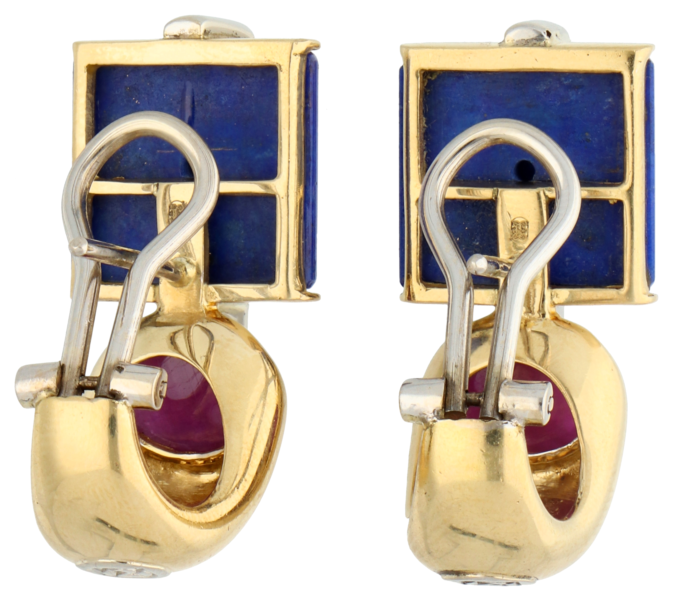 No Reserve - 18K Yellow gold Centoventuno design stud earrings with lapis lazuli and ruby. - Image 2 of 4