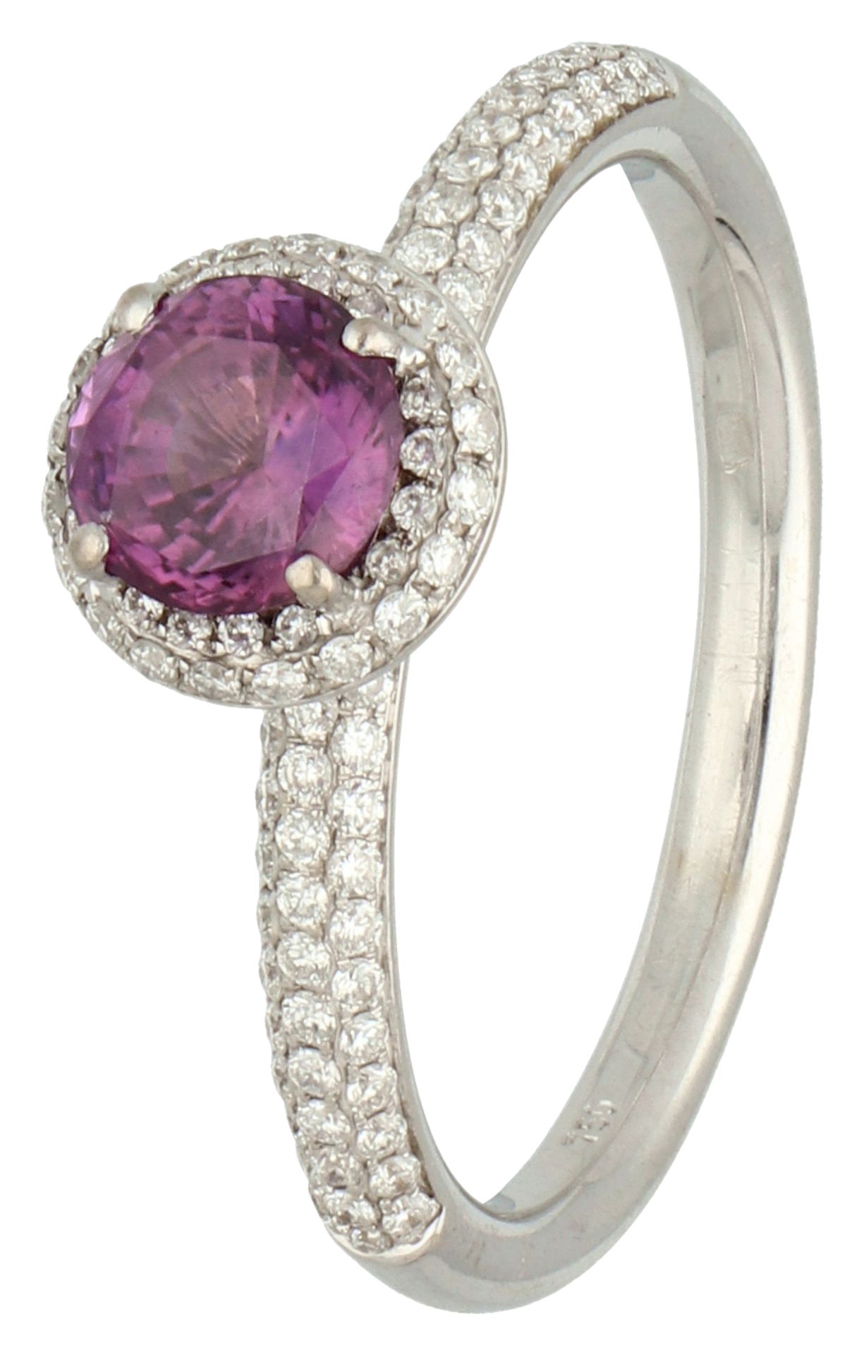 No Reserve - 18K White gold shoulder ring set with synthetic pink sapphire and approx. 0.33 ct. diam