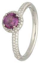No Reserve - 18K White gold shoulder ring set with synthetic pink sapphire and approx. 0.33 ct. diam