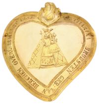 No Reserve - 18K Yellow gold antique remembering brooch of burning heart from 1866.