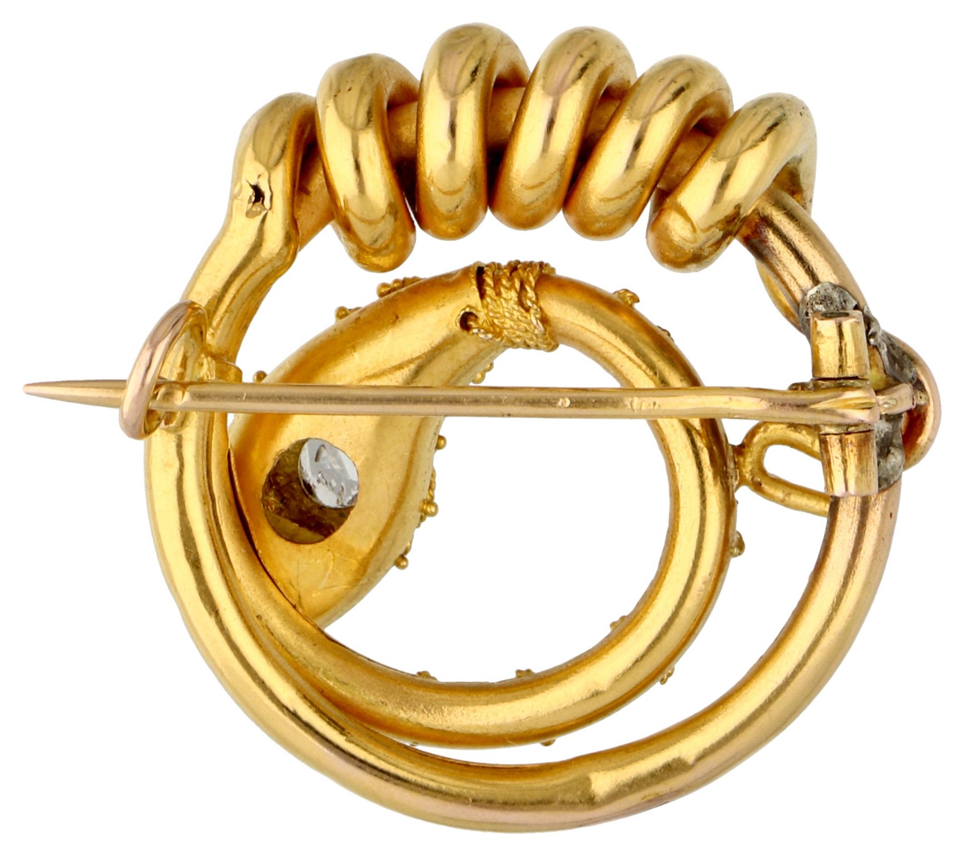 No Reserve - 14K Yellow gold snake brooch set with a rose cut diamond. - Bild 2 aus 2