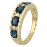 No Reserve - 14K yellow gold ring set with approx. 1.60 ct. natural sapphire and diamond.