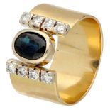 No Reserve - 18K yellow gold band ring set with approx. 1.26 ct. natural sapphire and diamond.