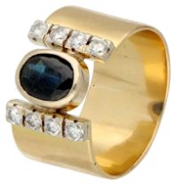 No Reserve - 18K yellow gold band ring set with approx. 1.26 ct. natural sapphire and diamond.