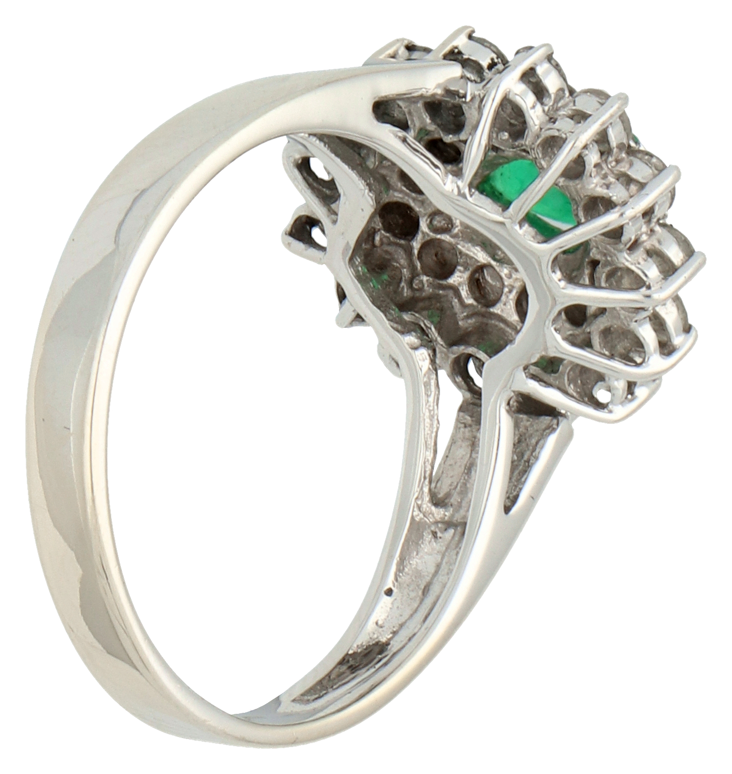 No Reserve - 18K White gold entourage ring set with approx. 0.42 ct. emerald and diamonds - Image 2 of 4