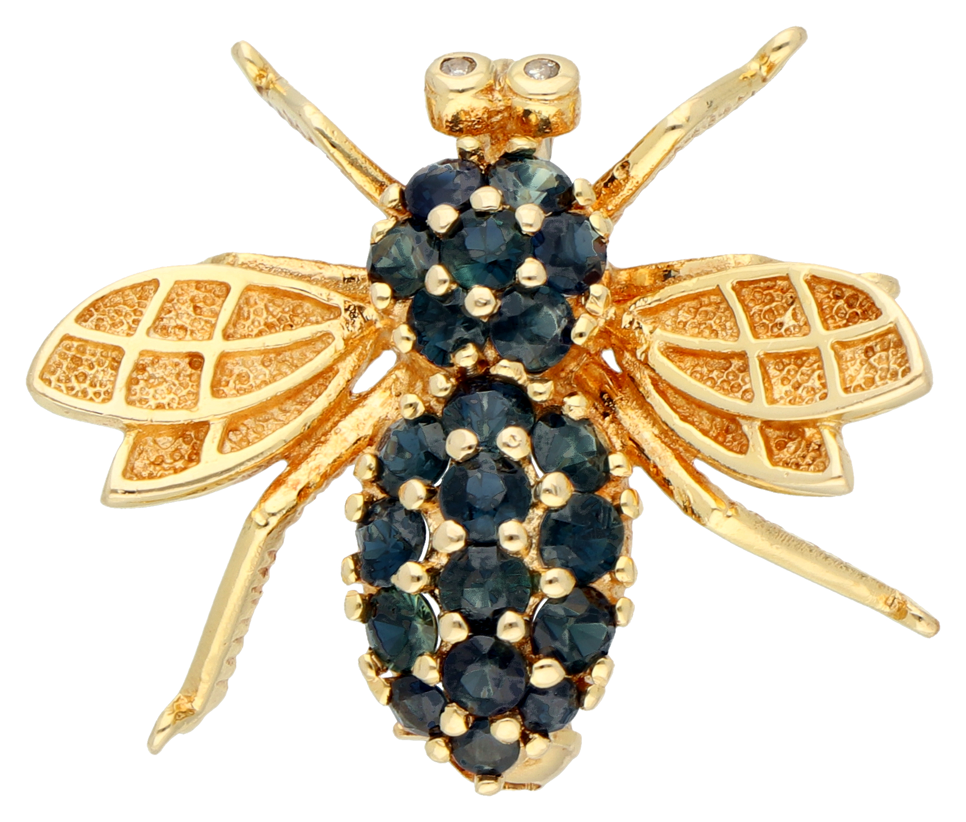 No Reserve - 14K Yellow gold brooch of an insect set with approx. 0.08 ct. natural sapphire.